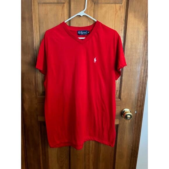 Men’s Red Polo Ralph Lauren V Neck Tee Shirt Size XL w/white emblem on front - Picture 1 of 3